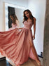 Pink V Neck Satin Prom Dress with Slit LBQ1231